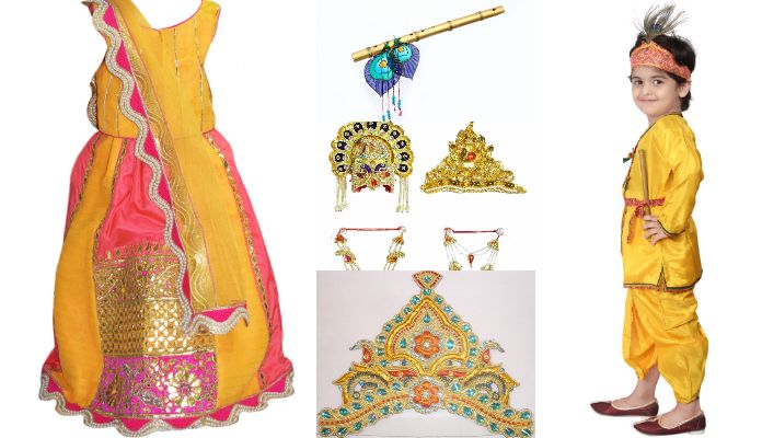 Raj Fancy Dresses Radha and Krishna Brocade Fabric Janmashtami Mythological  Character Costume