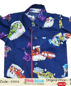 Smart Blue Colorful Cotton Printed Infant Shirt India