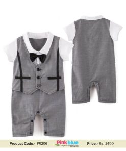 Baby Boy Formal Party Wedding Waistcoat Bow Tie outfit, 1PC Romper Suit