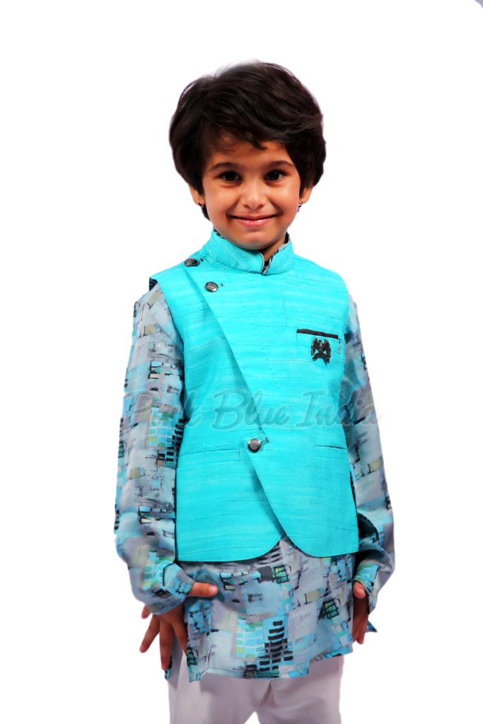 Agile Kids Kurta Pajama & Silver Jacket/Waist Coat Set