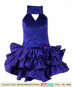 Baby Girl Royal Blue Velvet Birthday and Wedding Party Dress Online