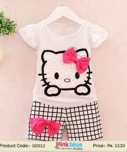 Shop Kids Baby Girl Hello Kitty Tops and Shorts Summer Clothes Outfit Set
