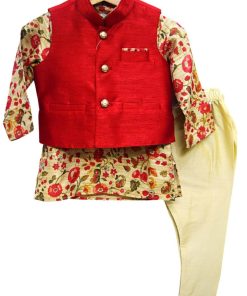 Buy Baby Silk kurta pajama with waistcoat - Boy Indian Clothes - International & Express Delivery UK, USA, UAE, Fiji, AUS