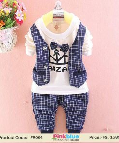 Stylish White T-shirt with Waistcoat and Checked Pants 2pcs Baby Boy Outfit