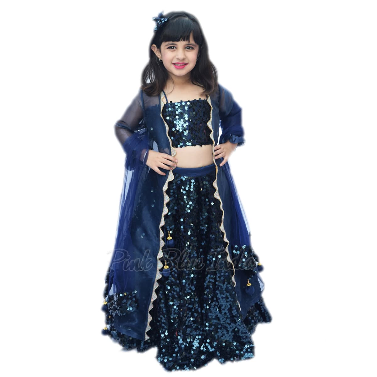 Buy Navy Blue Cotton Silk Girls Lehenga Choli (NFG-258) Online