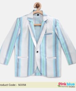 Blue Striped Cotton Summer Partywear Blazer for kids