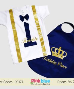 Buy Royal Little Prince 1st Birthday Cake Smash Outfit India | Birthday Boy T-shirt & Cape Set