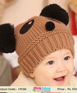 Brown and Black Soft Winter Cap for Indian Baby in Knitting Pattern