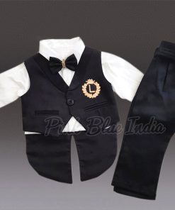 Boys Tailcoat Suit in Black White, Baby Boy Wedding Outfit
