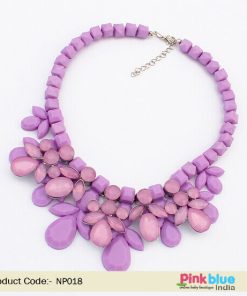 Buy Lavender and Pink Beads Hippie Necklace Set for Women