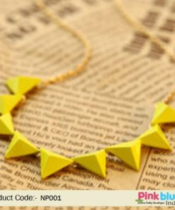 Yellow Triangle Shaped Beads Party Wear Necklace Jewelry
