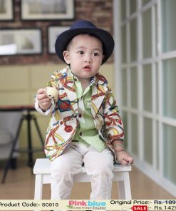 Cool and Trendy Formal White Summer Coat for Boys in India with Colorful Pattern
