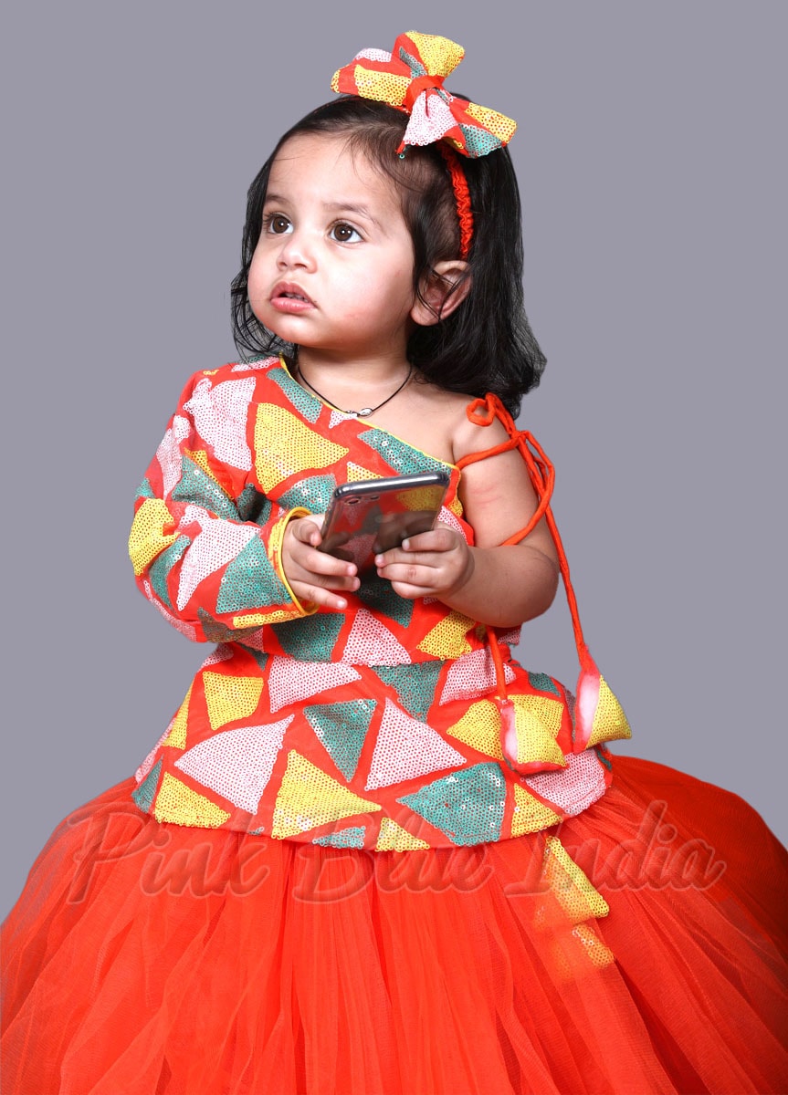Buy Saka Designs Girls Jacquard Lehenga Choli With Dupatta - Magenta &  Orange (1-2 Years) at Amazon.in