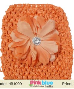 Stretchable Orange Floral Crochet Hair Band for Toddlers