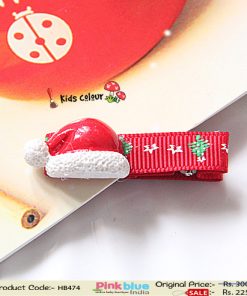 Cute Red Colored Hair Accessories With Santa Cap for Toddlers in India