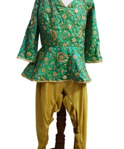 Indian Baby Girl Dark Green Peplum Top with Golden Dhoti Pants