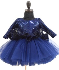 Baby Girl blue peplum dress with bow