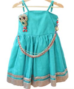 Baby Designer Green Frock with Fashionable Vintage Chain