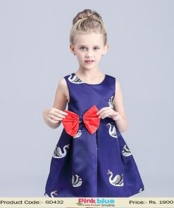 Elegant Blue Princess Baby Girl Special Occasion Dress with Red Bow