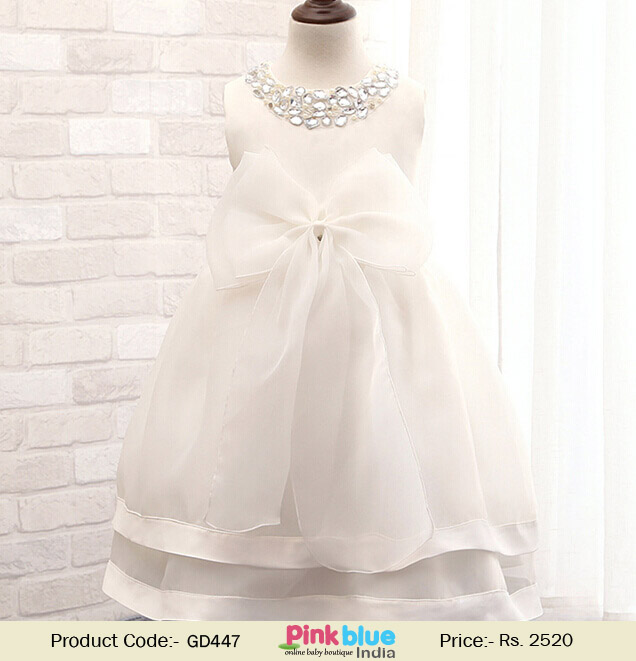 Beautiful Designer Baby Party Wear Frock in White Color