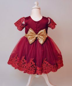 Burgundy and Gold Color 1st Birthday party Dress