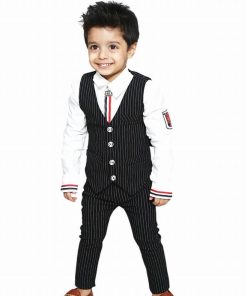 Cute Boys Black Pinstripe Waistcoat Outfit Suit, birthday party outfit, Pant and White Shirt
