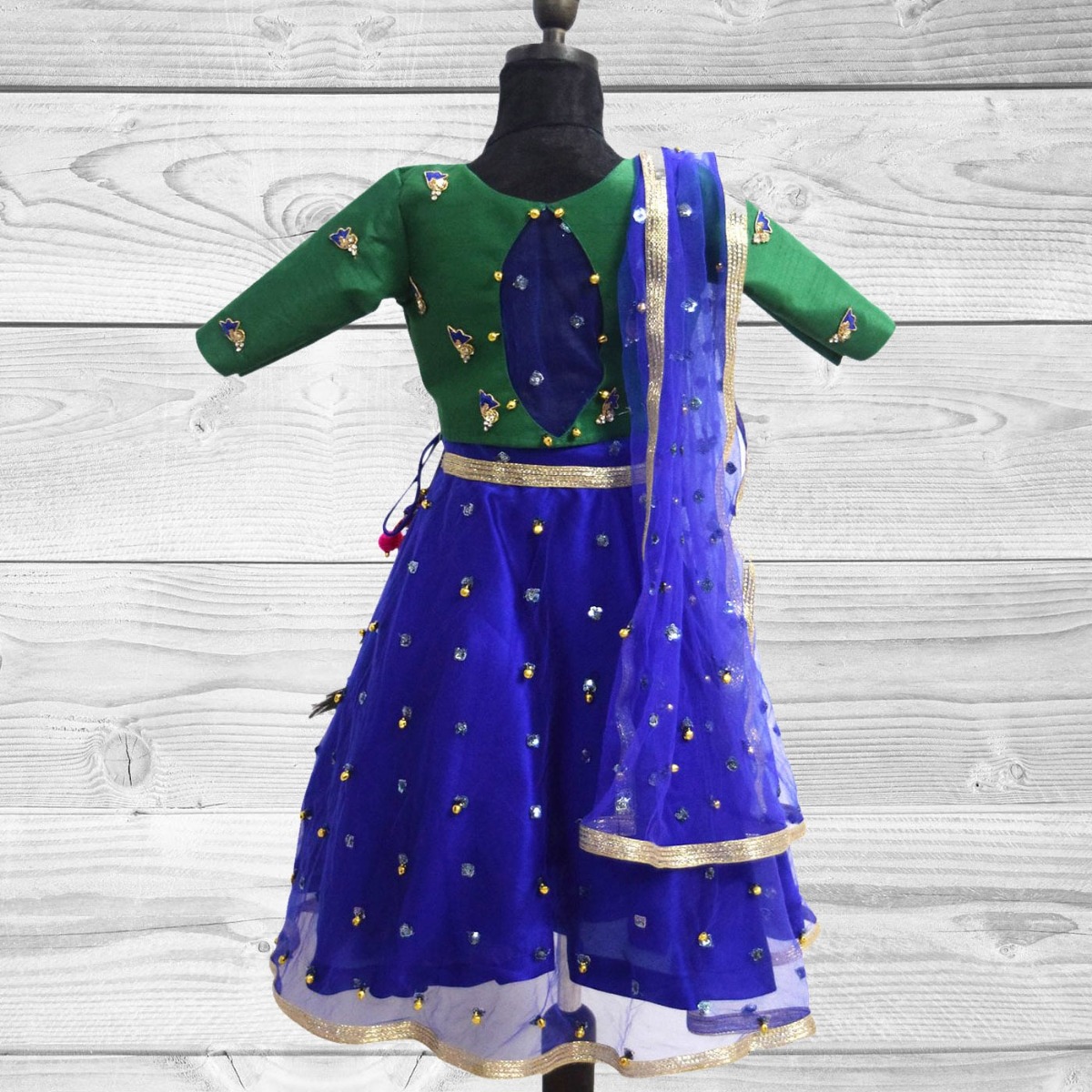 Buy E Ethnic Store baby Girl's Embroidered Taffeta silk Stitched Beautiful  Traditional Designer Wear lehenga choli for Baby Girl 2-4 years Ethnic Wear  Chaniya choli for kids girls (2-3 Years, blue) at