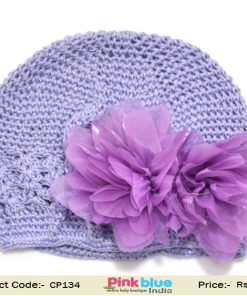 Beautiful Lavender Cap for Infant Kids with Two Net Flowers