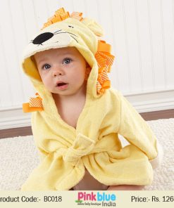 Lion King Hooded Baby Bathrobe Yellow Color - Baby Bath Towels