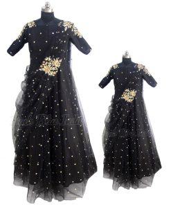 Mother Daughter Matching Black Long Gown