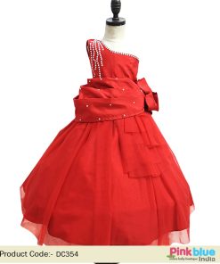 Toddler Girl One Shoulder Pageant Ball Gowns - Red Single Strap Baby Birthday Dress
