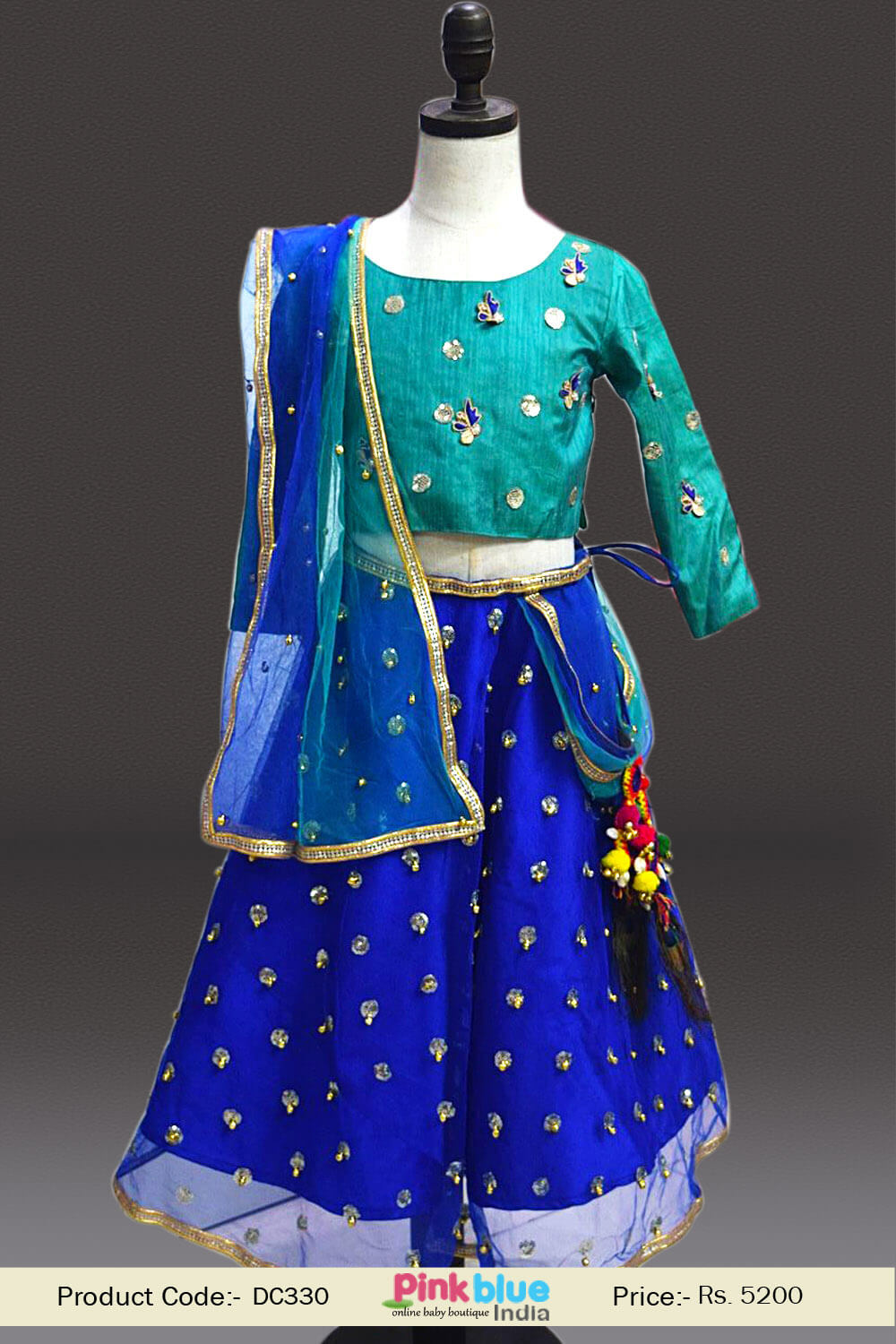 Party Wear Blue Kids Lehenga Designs, Size: 24/38 at Rs 1500/piece