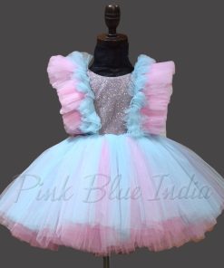 Pink and Blue Short Dress, Knee Length Baby Girl Dress Online