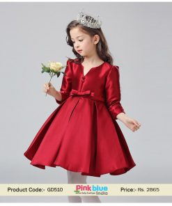 Long Sleeve Little Miss Princess Red Partywear Dress - Toddler Special Occasion Frock