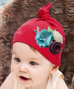 Ravishing Red Infant Hat for Indian Babies With Flowers
