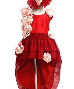 Little Girl High Low Pageant Dress Red color 1st Birthday Couture Dress