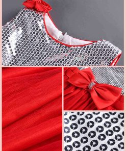 Buy Online Partywear Red and Silver Sequins Dress for Little Princess