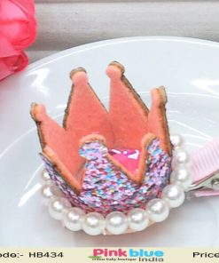Shimmery Pink Designer Hair Clip With Crown