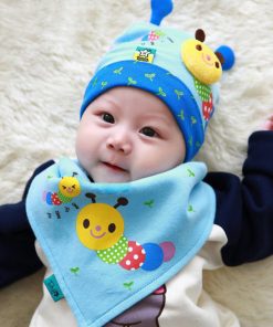 Cute Sky Blue Caterpillar Newborn Kids Cap With Matching Toddler Muffler