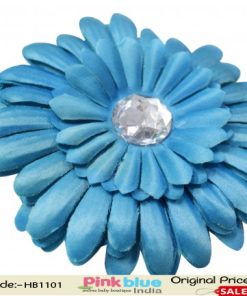 Designer Sky Blue Crochet Flower Hair Accessory for Princess Girl