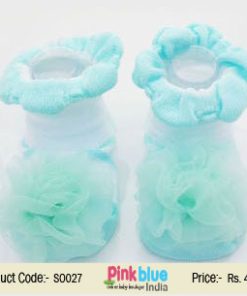 Buy Online Soothing Aqua Blue Anti Skid Socks for Indian Infants