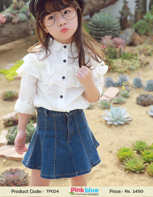 Blotona Baby Girl Denim Shirt Dresses Ruffle Long Sleeve Button Down Casual  Tunic with Pockets - Walmart.com