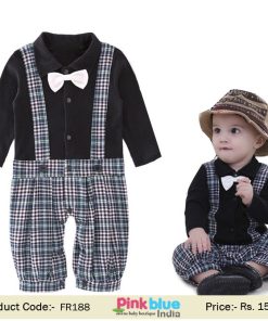 Toddler Baby Boy Bowtie Suspender Party Romper Outfit One Piece Clothes
