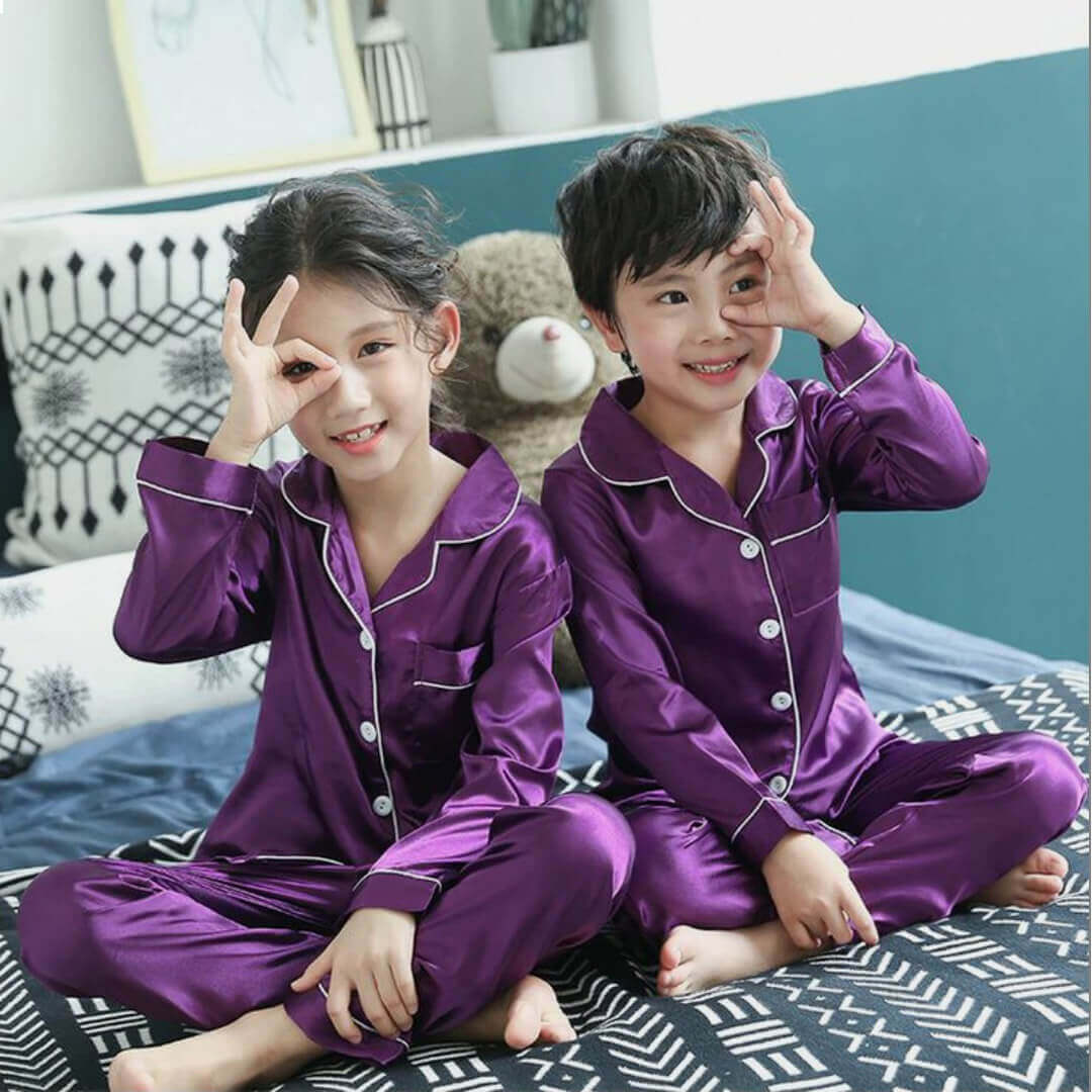 Kids Purple Satin Pyjama Set