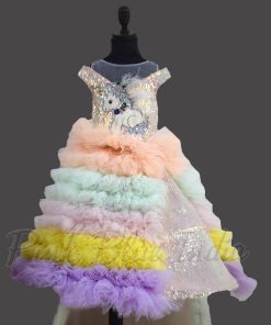 Girls Unicorn Princess Gown LED Light Up Birthday Party Dress