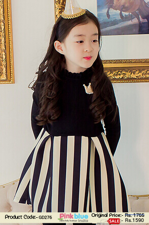Baby Girls Princess Dress Korean Black Long Sleeve Pearls Square Collar A  Line Dresses Autumn Girl