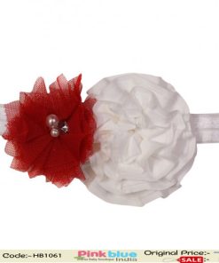 Elegant White Floral Hair Band for Infant in with Red Flower