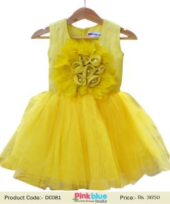 Yellow Feather Ethnic Designer Sunshine baby Dress