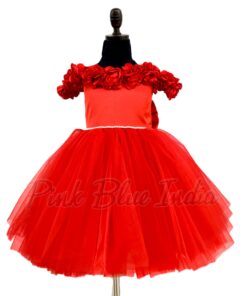 girl-stylish-party-wear-red-rosette-gown