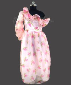 pink-one-shoulder-floral-printed-organza-gown